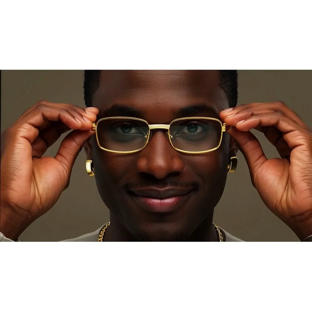 Rimless Rectangle Sunglasses for Men Hip-hop Wood Small Square Clear Lens Lentes